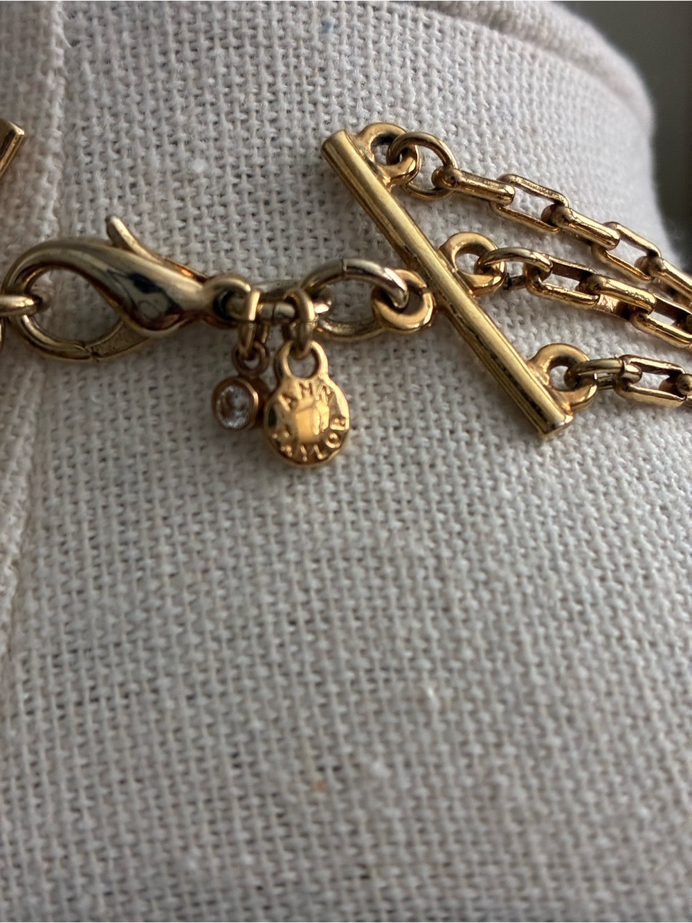 Three-Strand Gold Necklace with Navy Beads and Clear Crystals - Picture 6 of 6